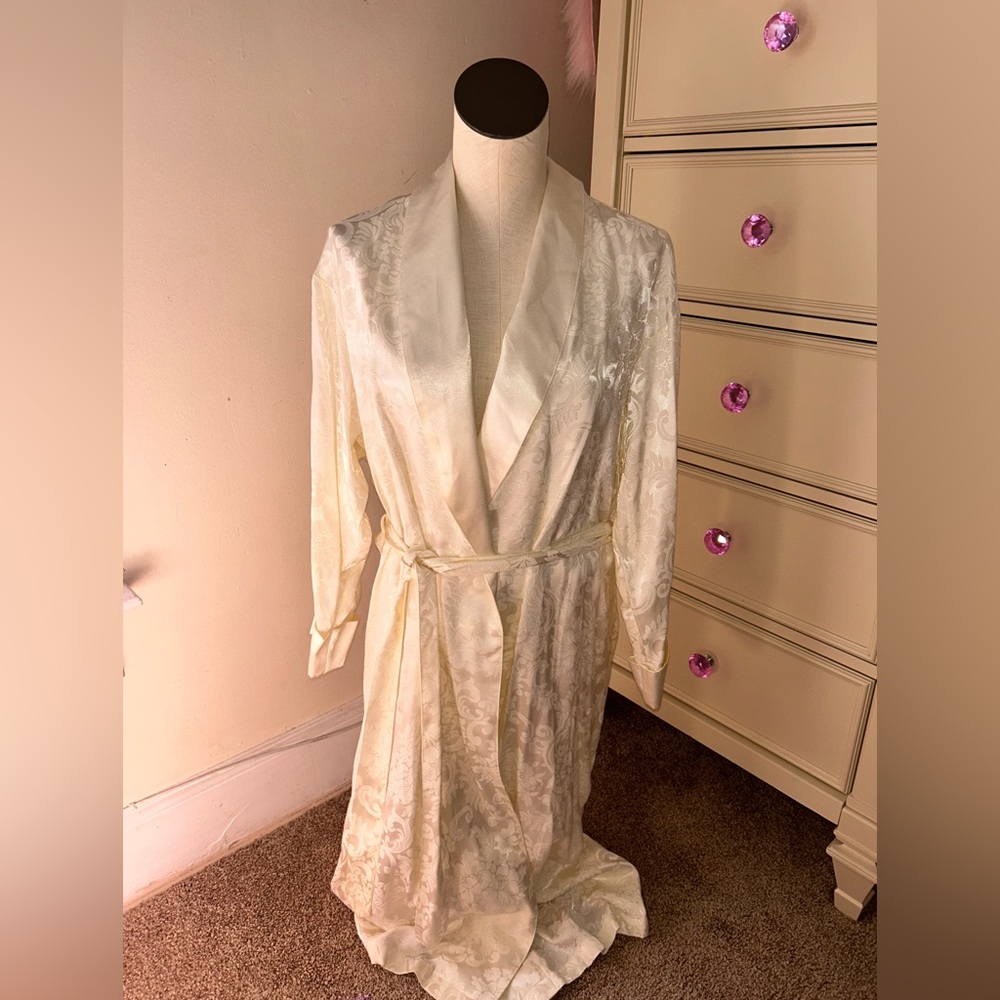Victoria's Secret Kimono Robe XS White Ivory Jacquard Floral VTG